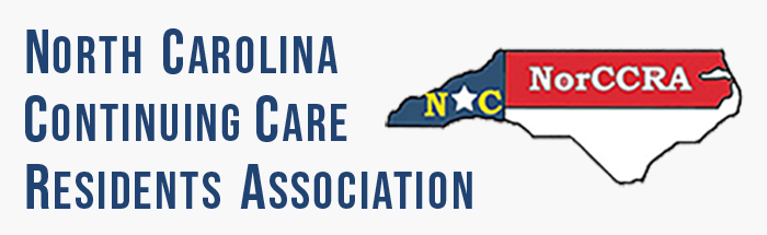 North Carolina Continuing Care Residents Association and logo in the shape of North Caroline NorCCRA initials inside